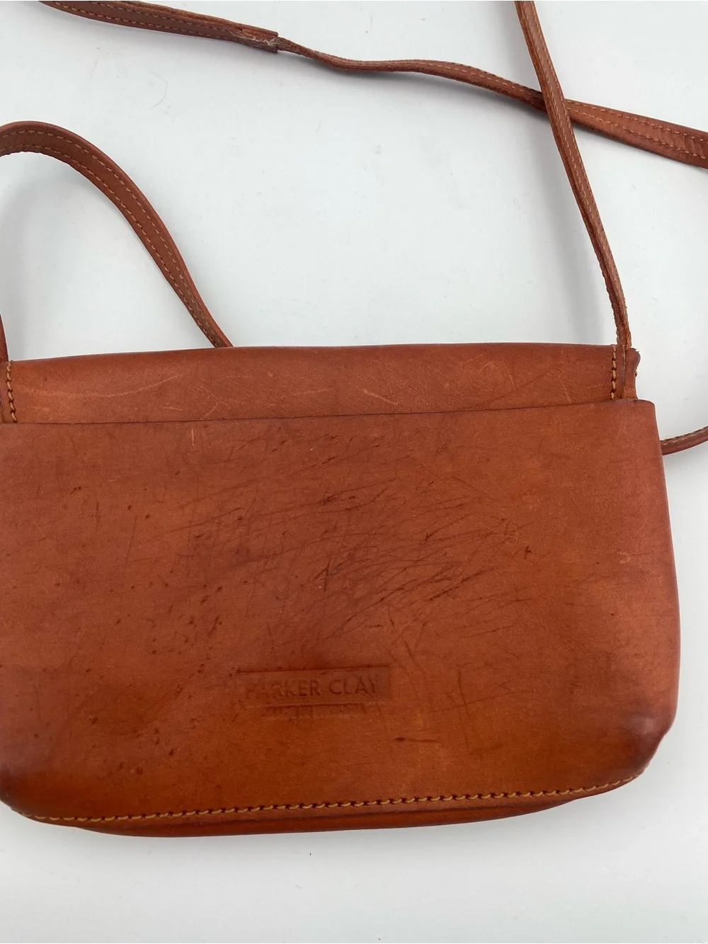 Tan Leather Envelope Crossbody Bag with Gold Stud
